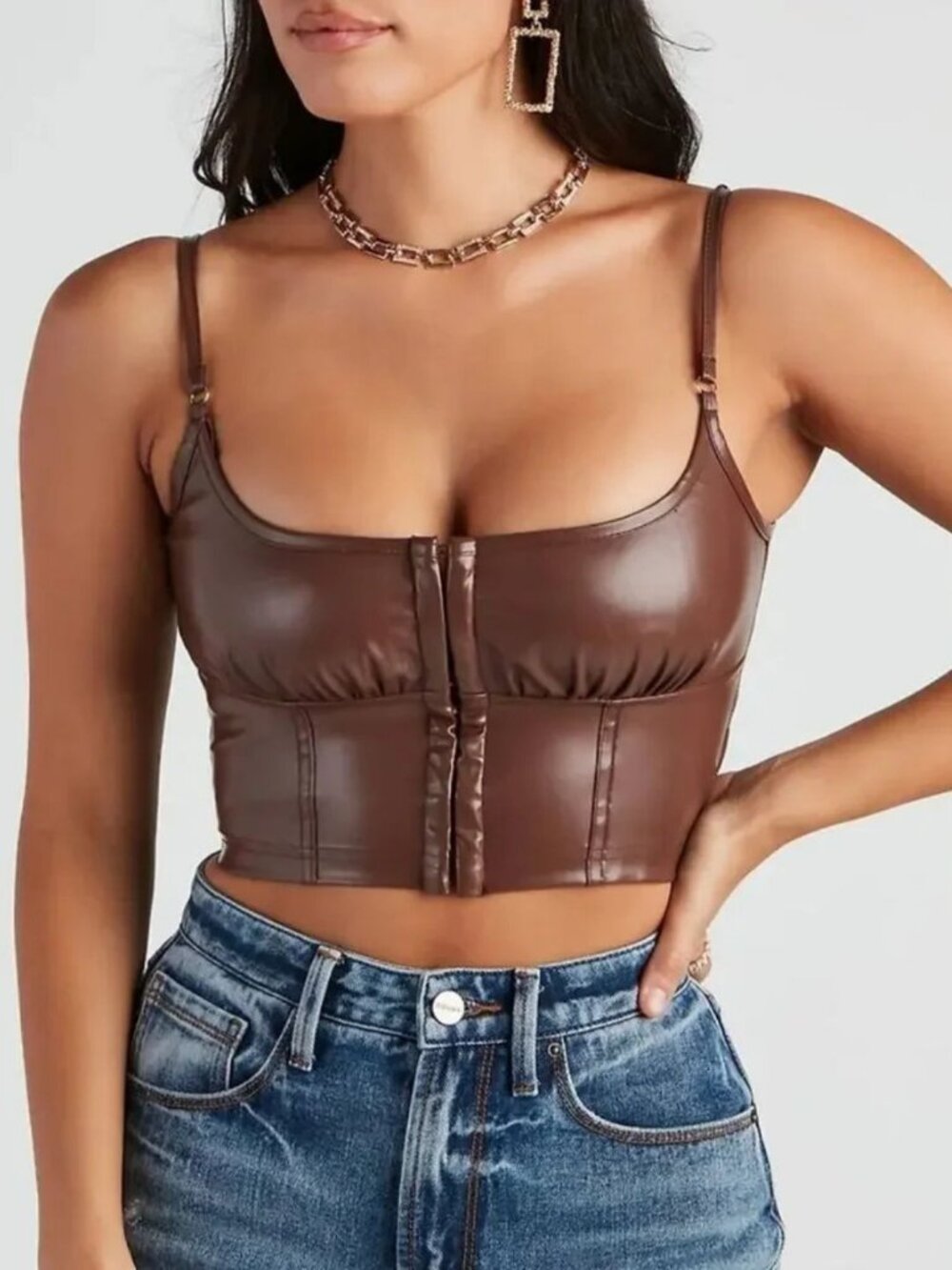 Windsor She's Sleek Faux Leather Cropped Corset Top S Dark Feminine Coquette